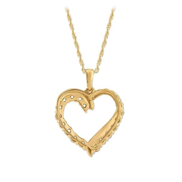 HEART NECKLACE 18K YELLOW GOLD PLATED WITH 21 SIMULATED DIAMONDS PAVÉ SETTING - Picture 4 of 6